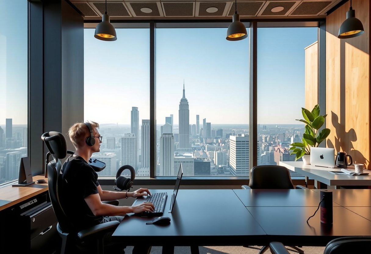 Office perks including gaming lounge and ergonomic setups